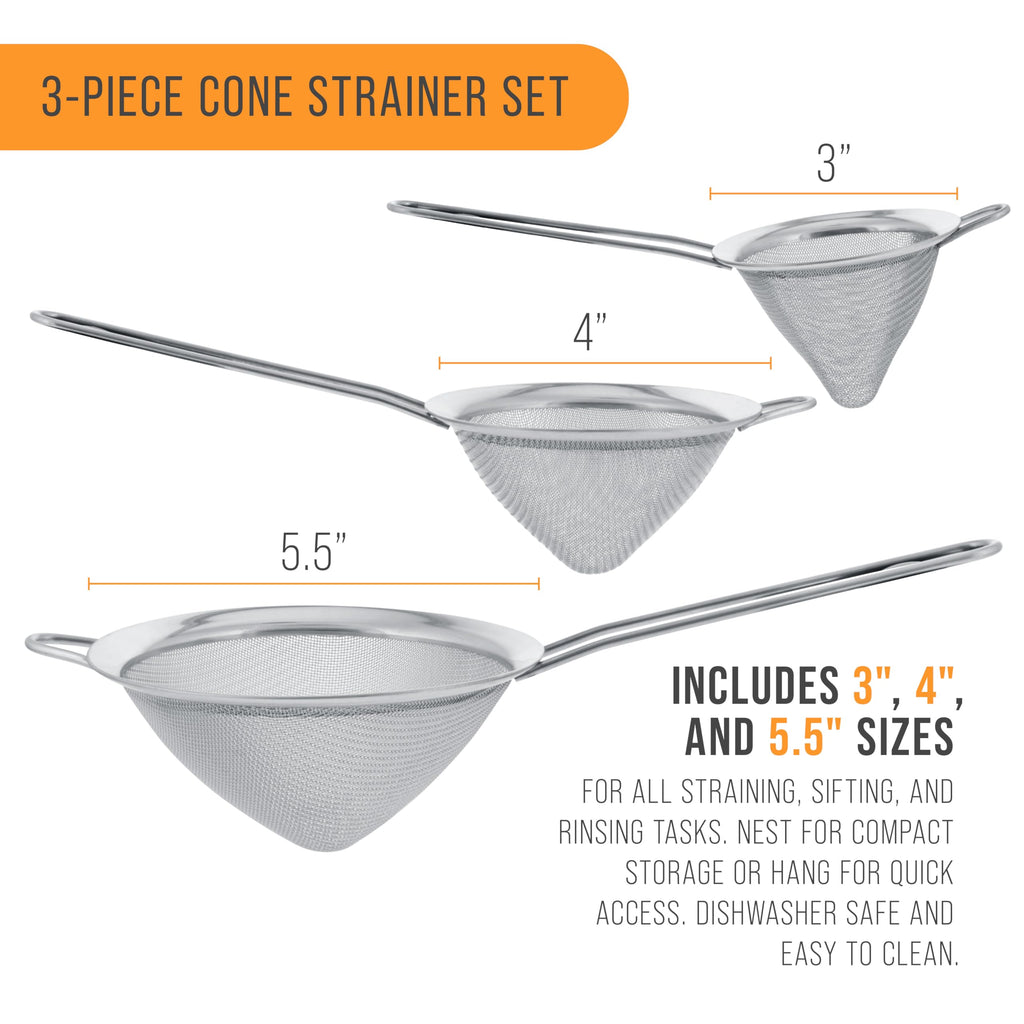 Set of 3 Stainless Steel Conical Strainers O1278