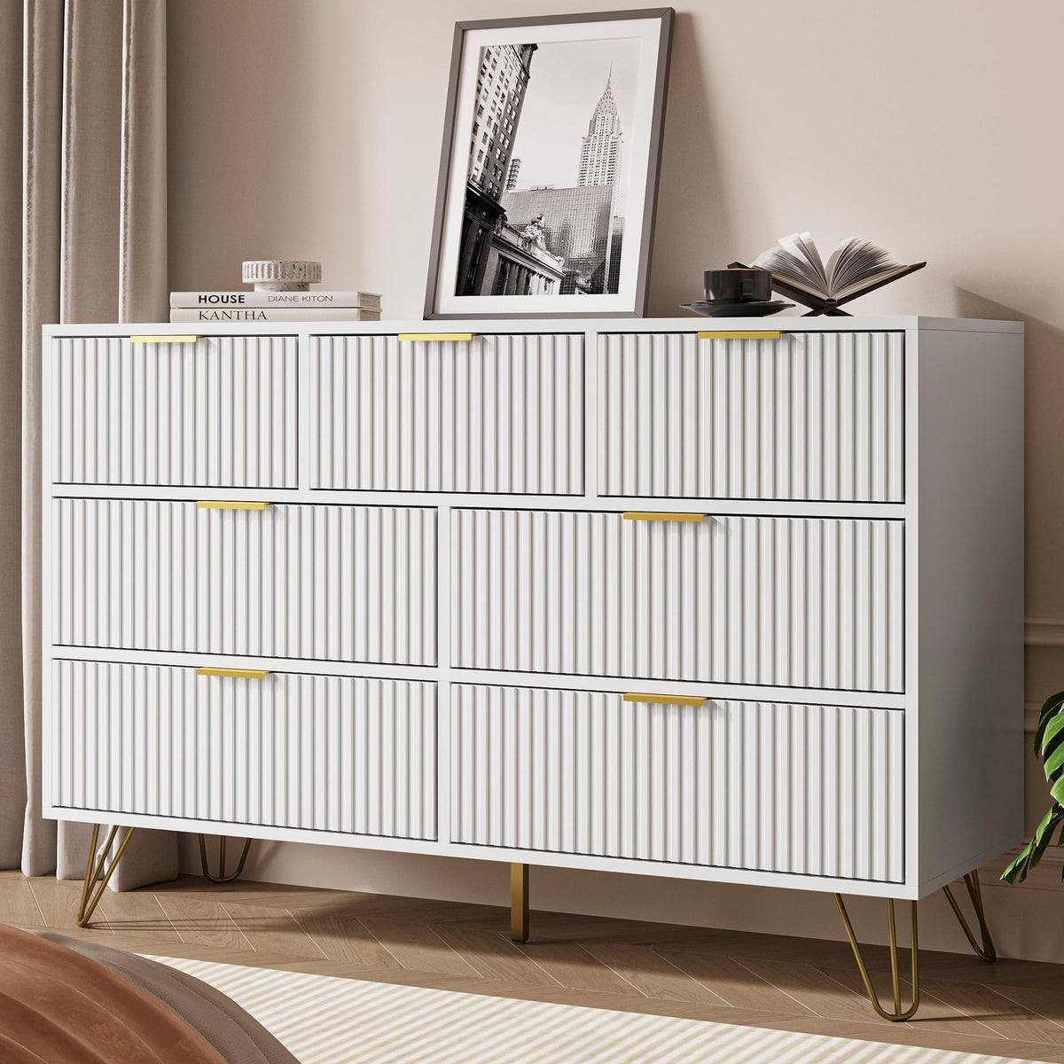 White 7 Drawer Fluted Dresser S409