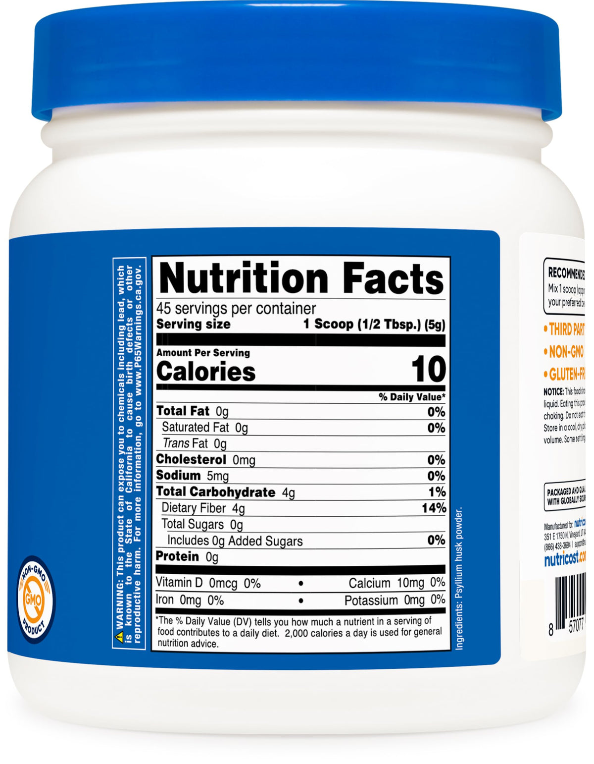 Psyllium Whole Husk Powder 8.1oz Gluten Free Non-GMO P320390