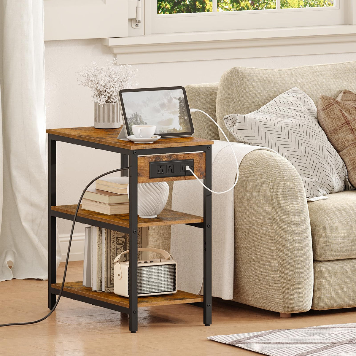 Charging Station End Table with 3 Tier Storage Shelf N323595