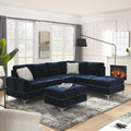 108'' Chenille Navy Blue L-Shaped Sectional Sofa with Storage Ottoman Z80271