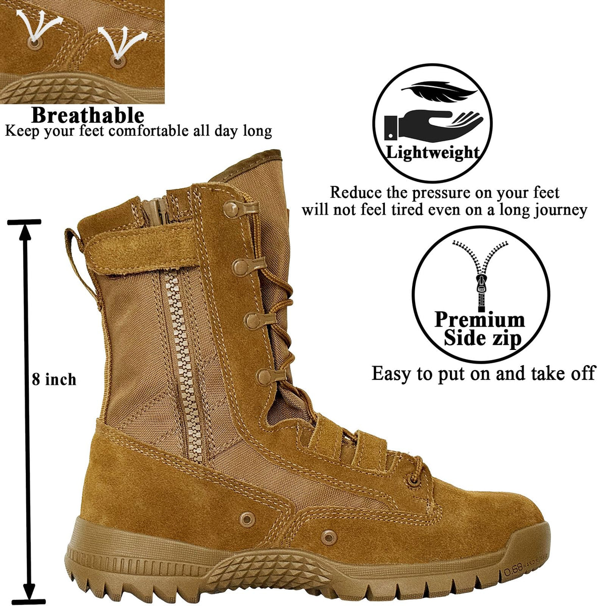8 Inches Suede Leather Side Zipper Work Boots G569926