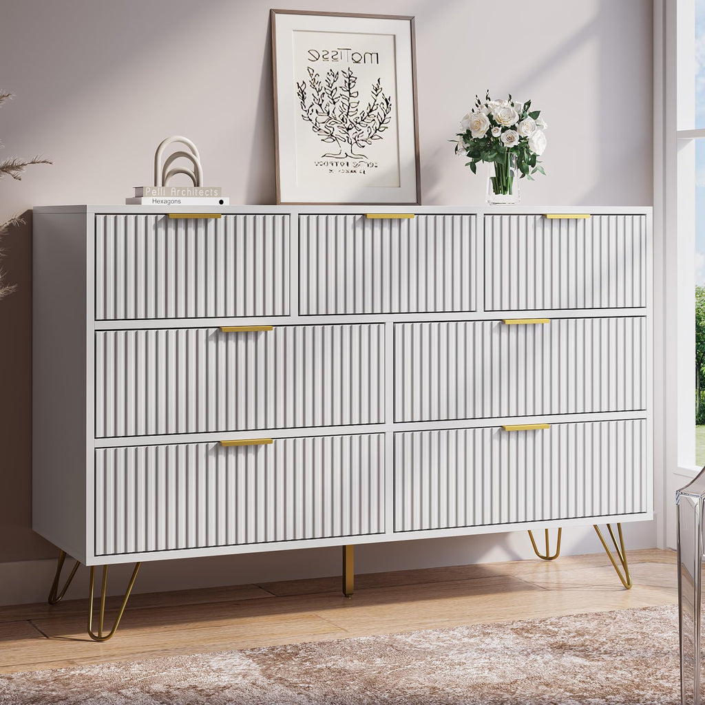 White 7 Drawer Fluted Dresser S409