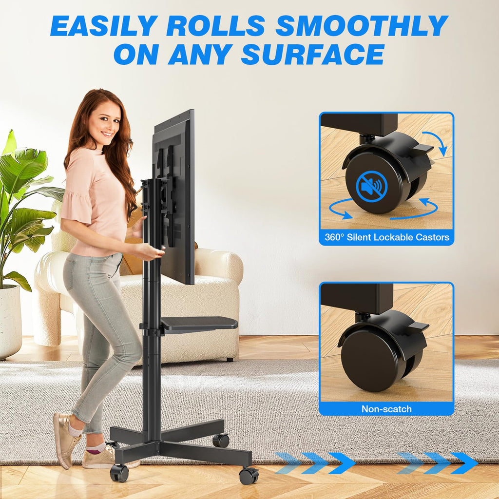 Rolling TV Stand with Laptop Shelf, Height Adjustable up to 88lbs K91466