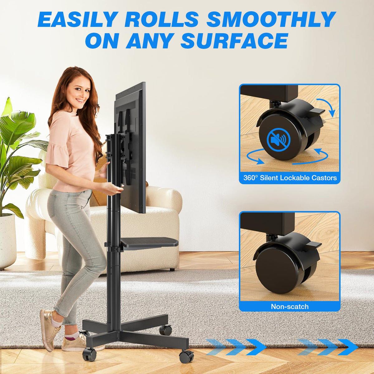 Rolling TV Stand with Laptop Shelf, Height Adjustable up to 88lbs K91466