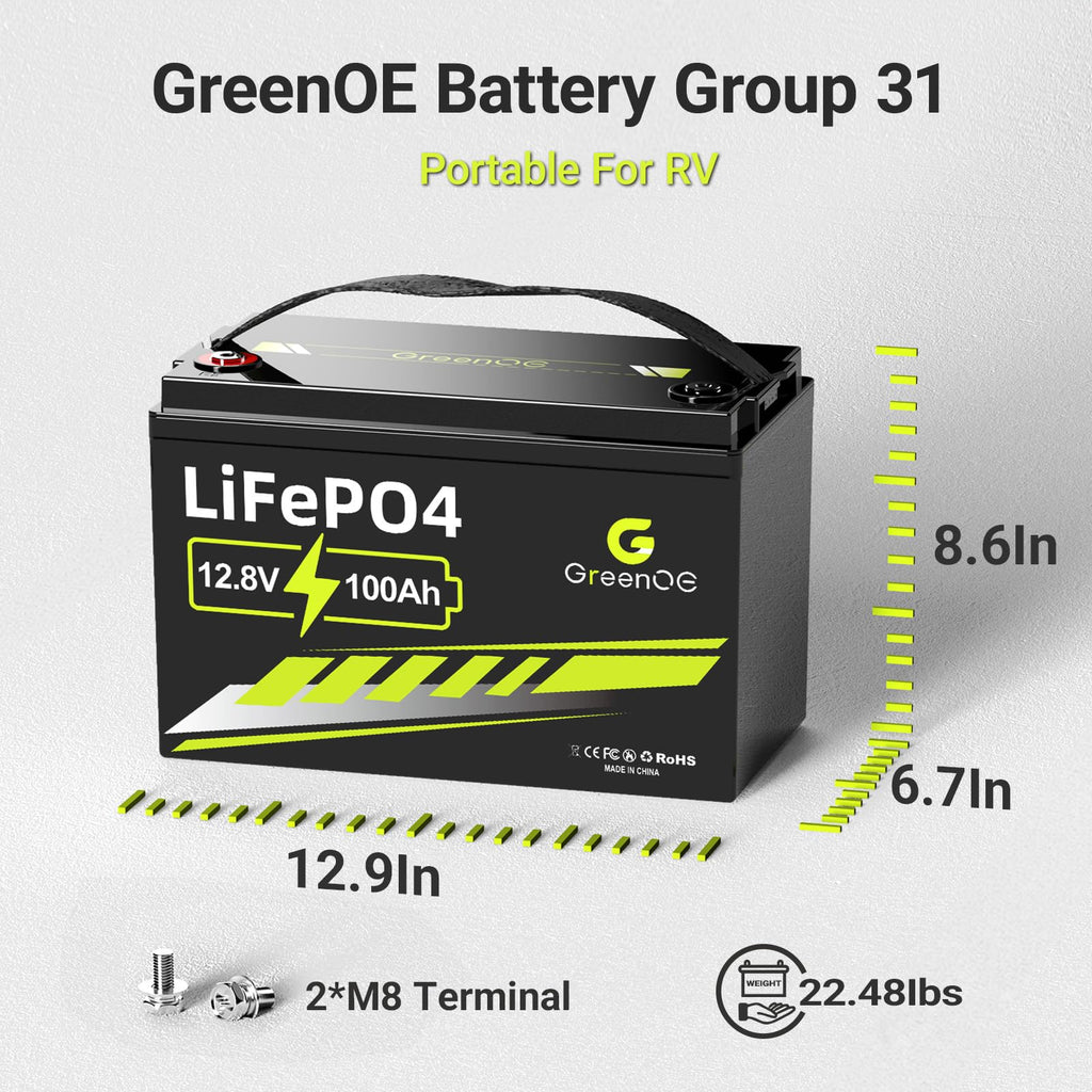 12V 100Ah LiFePO4 Deep Cycle Battery with 100A BMS H8342