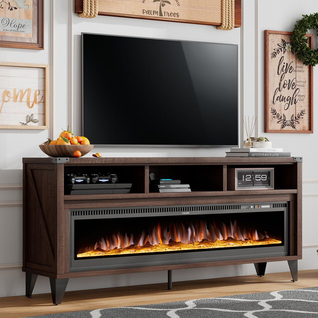 65" Fireplace TV Stand with 60" Glass Electric Fireplace J60956