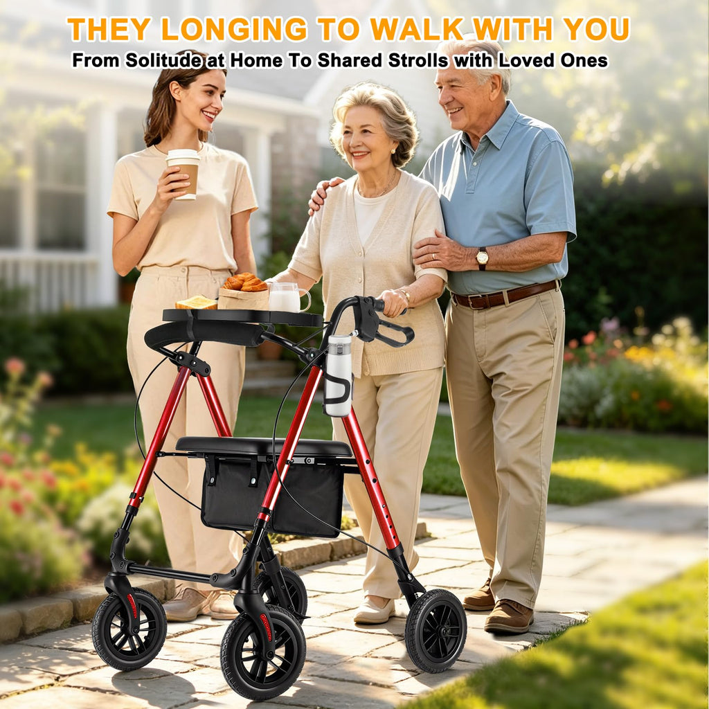 Foldable Rollator Walker with Seat & Tray T4820