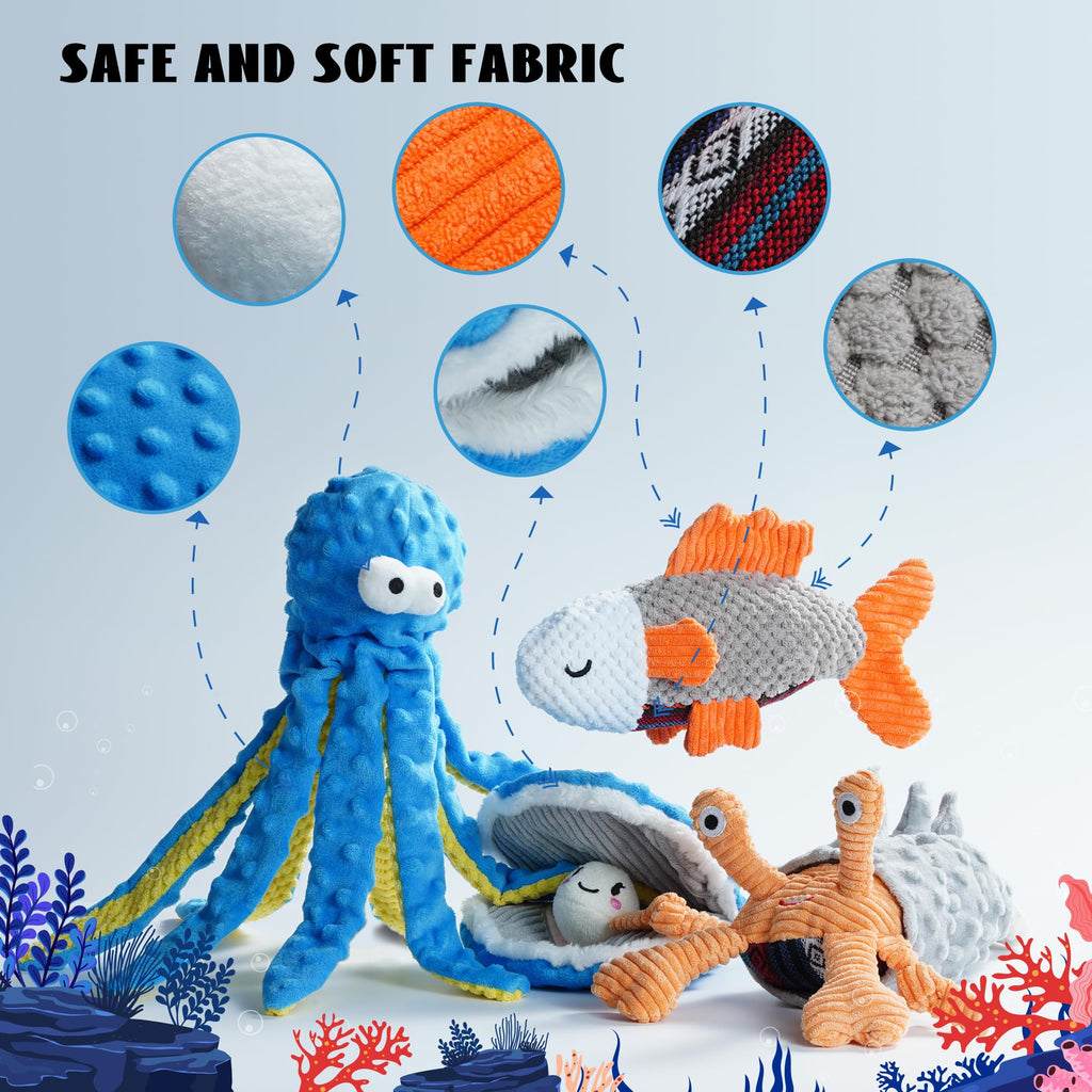 Crinkle Squeaky Octopus Dog Toy P3488