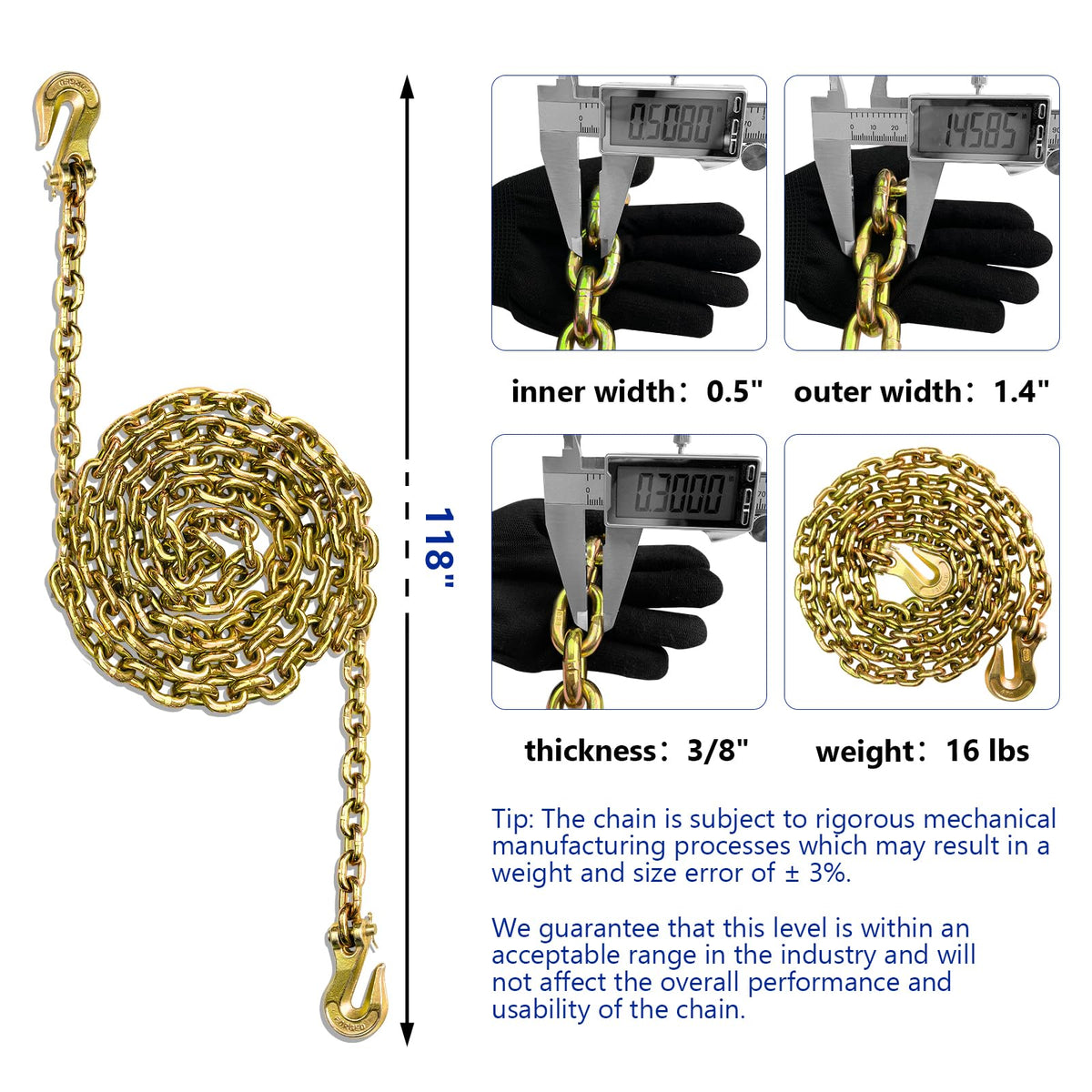 3/8 Chain Trailer Chains with Hooks Grade 80 P161