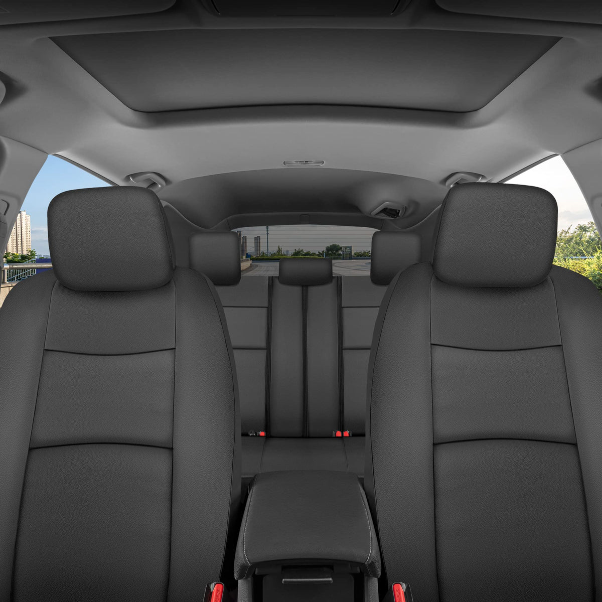 Faux Leather Car Seat Cover Full Set Black Y193