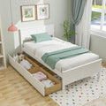 White Wood Twin Bed with 2 Storage Drawers G726