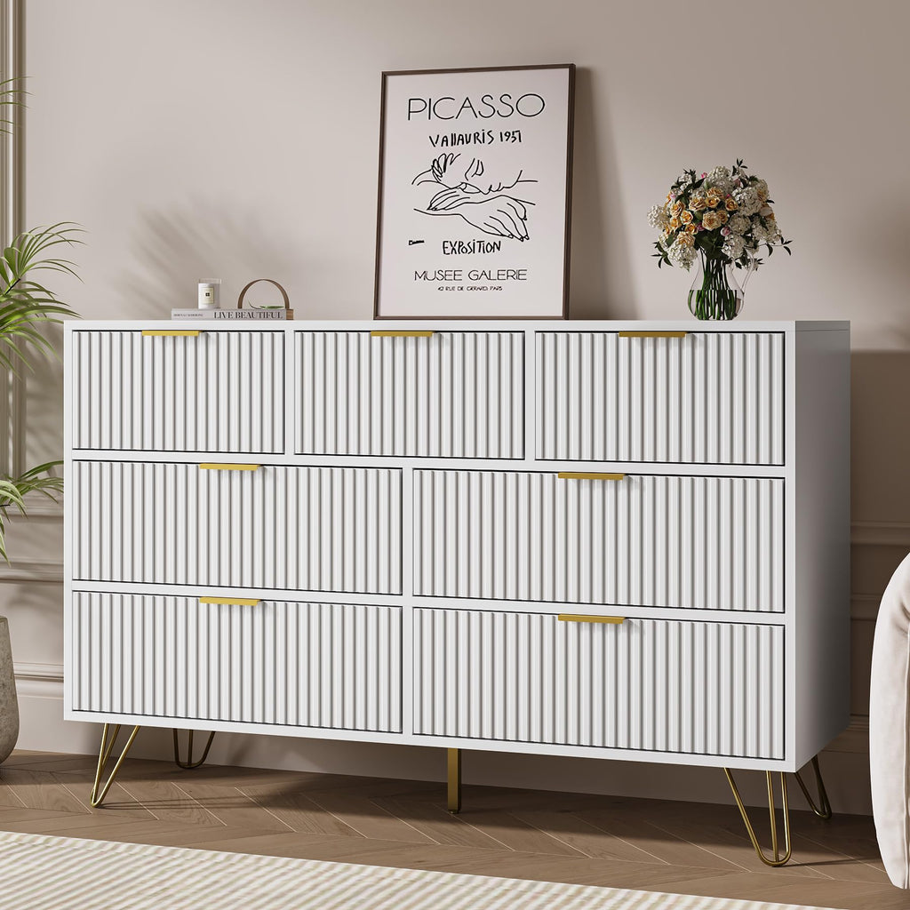 White 7 Drawer Fluted Dresser S409