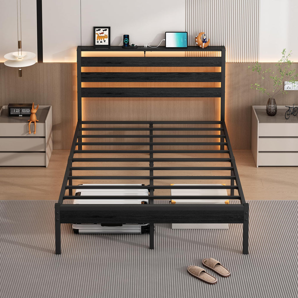14 Inch Metal Platform Bed Frame with Headboard and USB Charging Station M167578