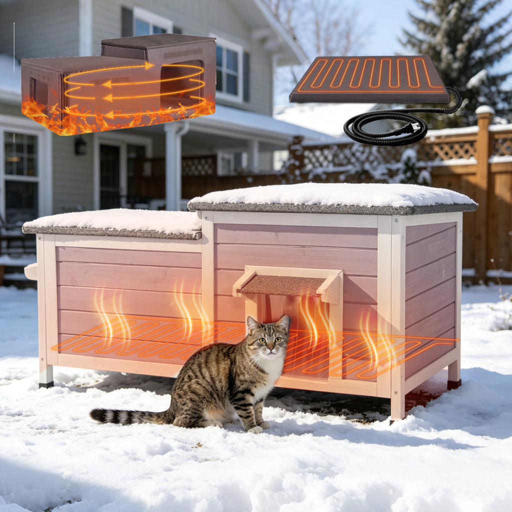 Large 2-Room Weatherproof Heated Cat House D6275