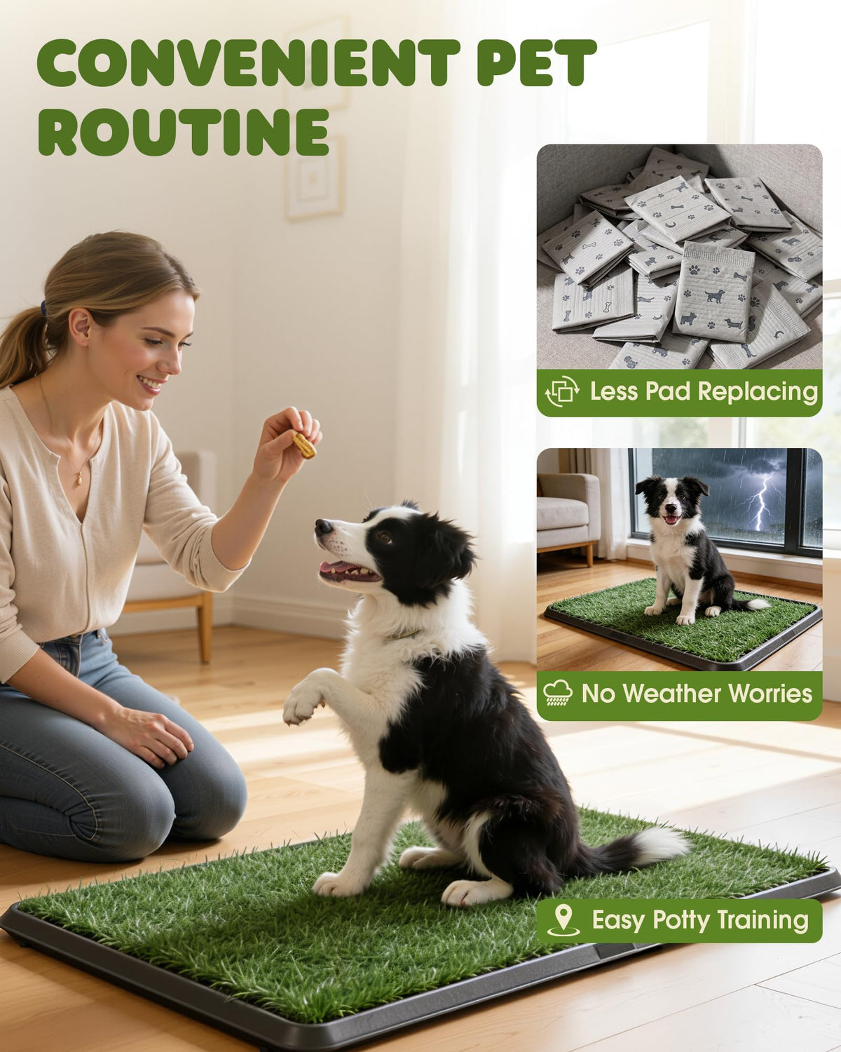 Grass Pad for Dogs Potty, 3-Layer Reusable, Washable, 30 x 20 in T8239