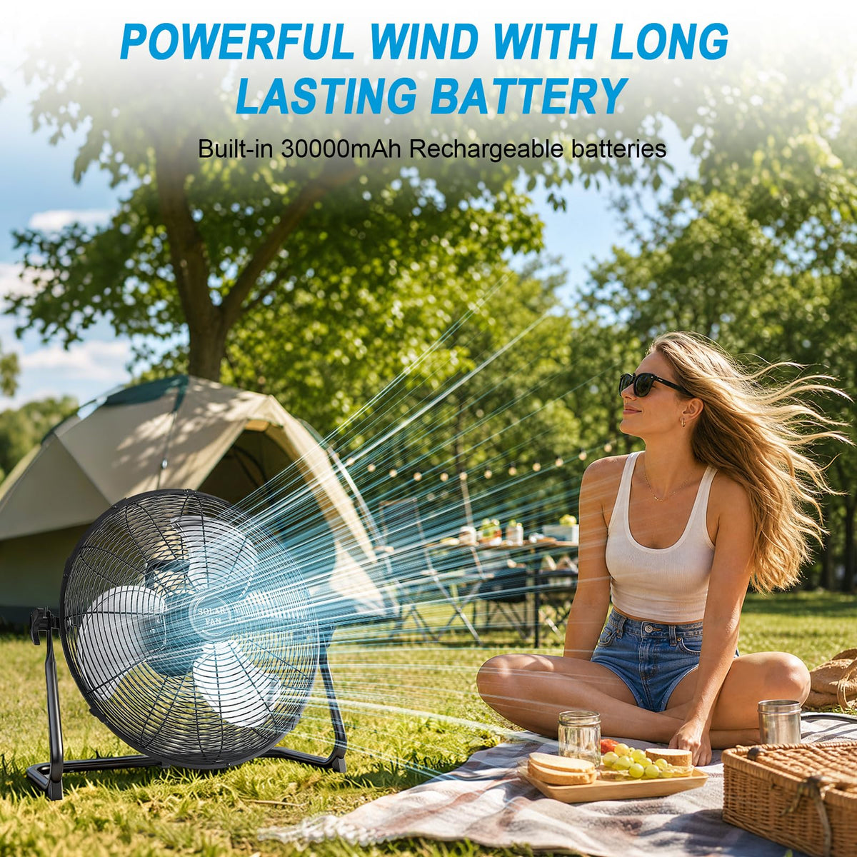 20" Solar Powered Rechargeable Floor Fan with 40W Solar Panel Z131