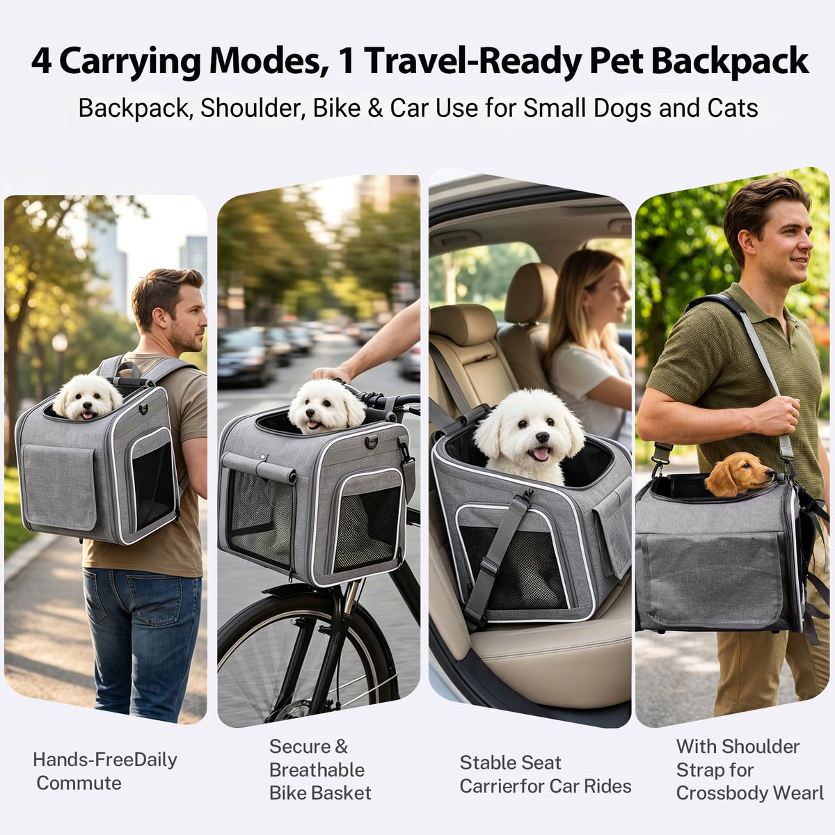 Foldable Expandable Pet Carrier Backpack for Bicycle Handlebar, Gray L131