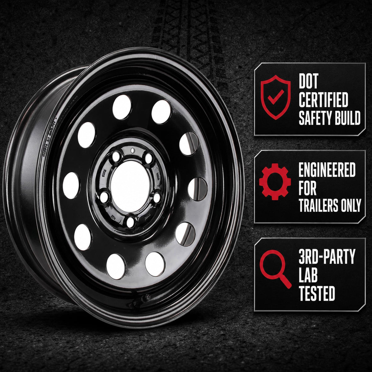 2-Pack 15 Inch 5 Lug Black Trailer Wheel R87136