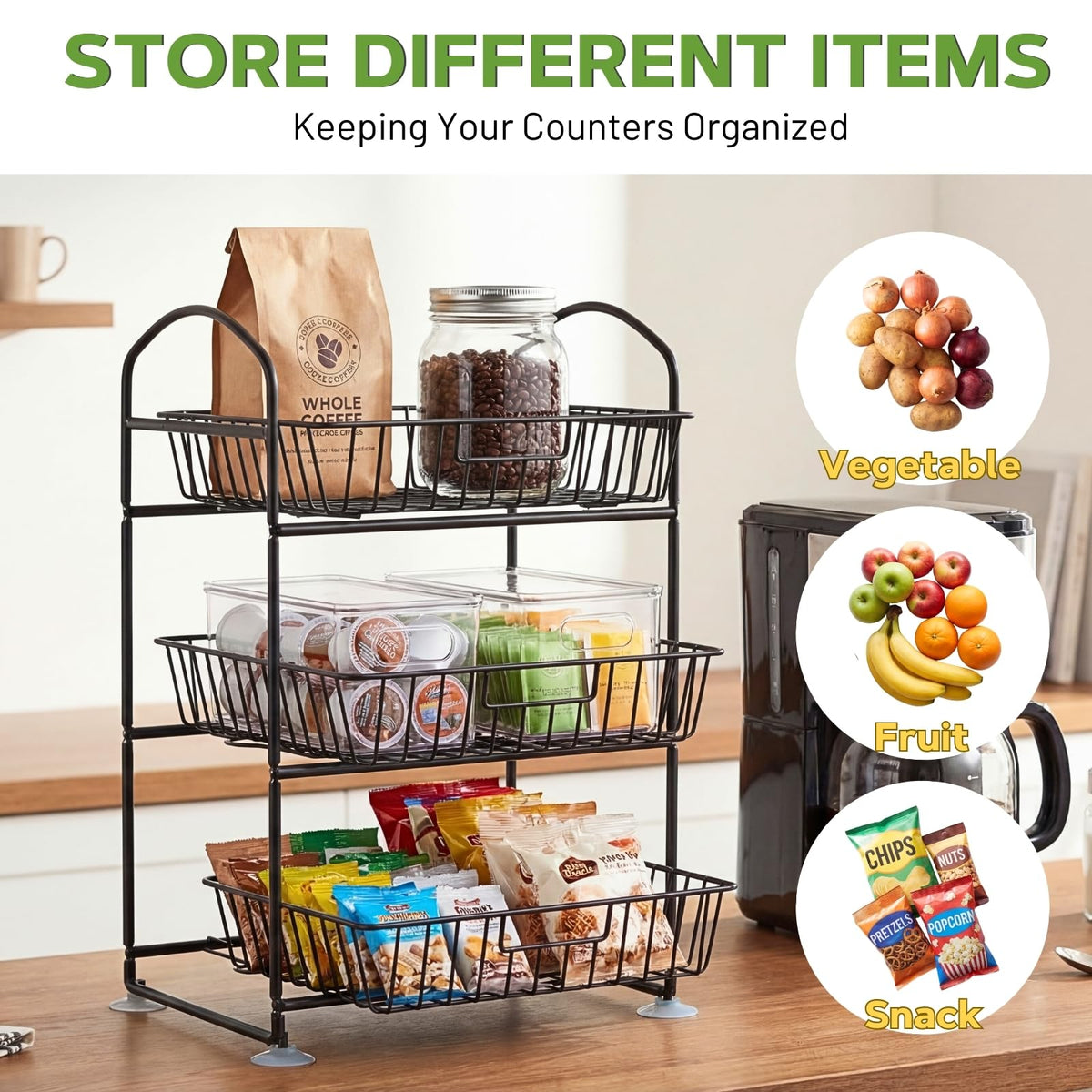 3 Tier Metal Fruit Basket with Banana Hangers H645540