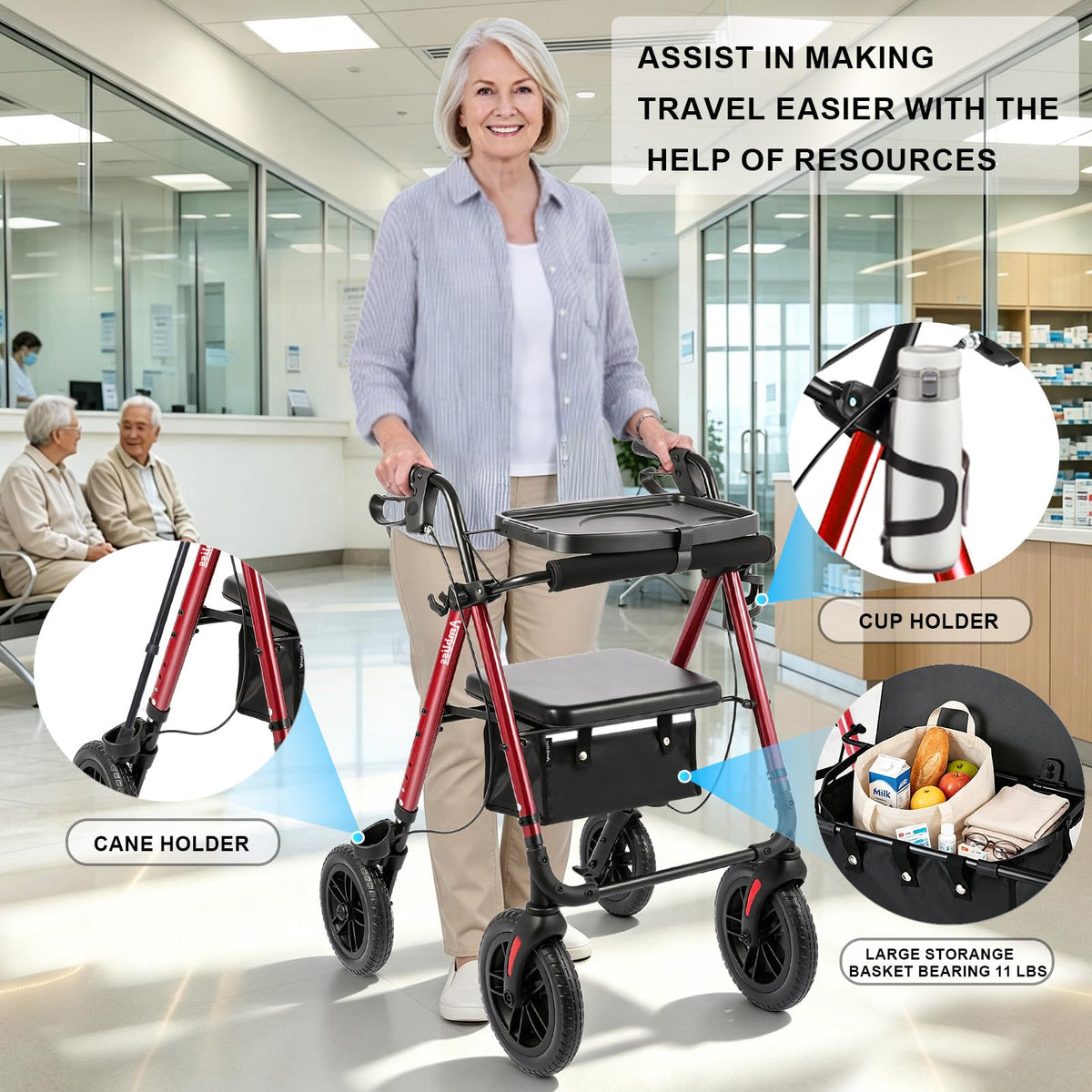Foldable Rollator Walker with Seat & Tray T4820