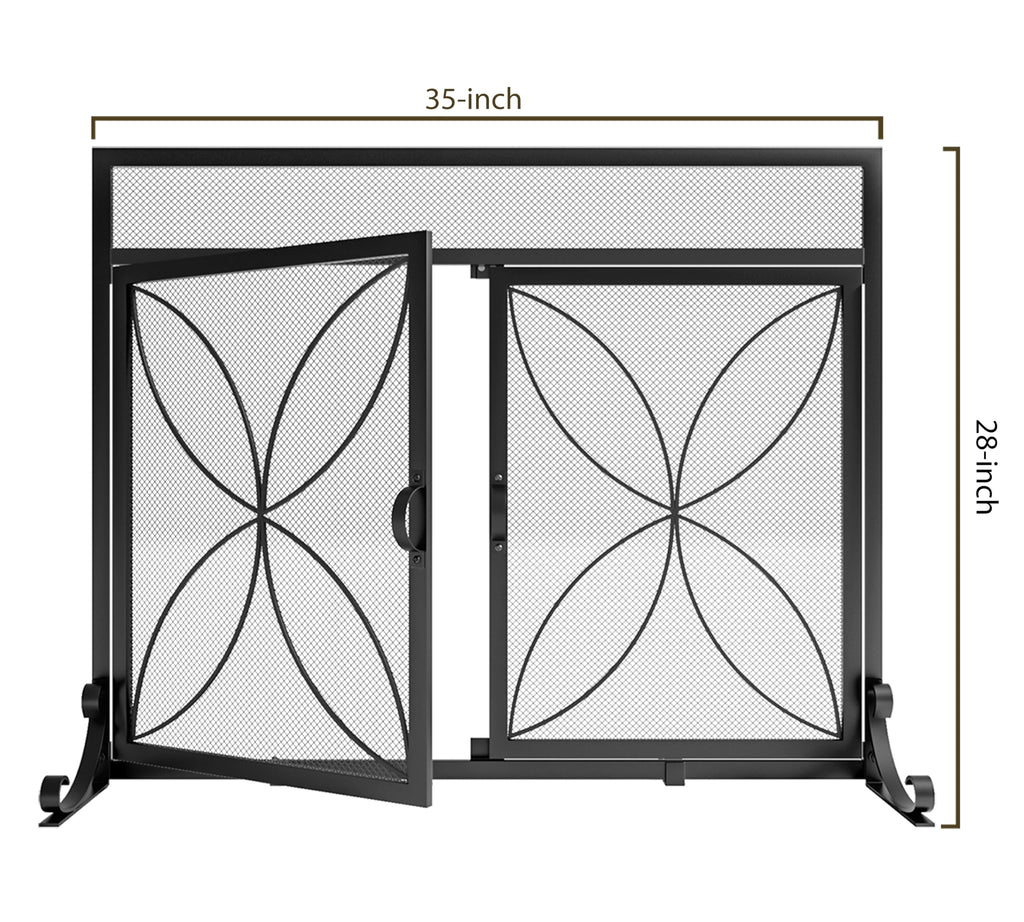 Magnetic Double Door Black Wrought Iron Fireplace Screen H9276