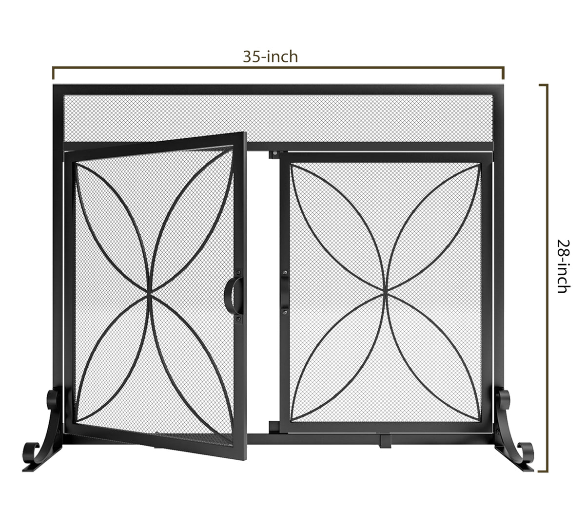Magnetic Double Door Black Wrought Iron Fireplace Screen H9276