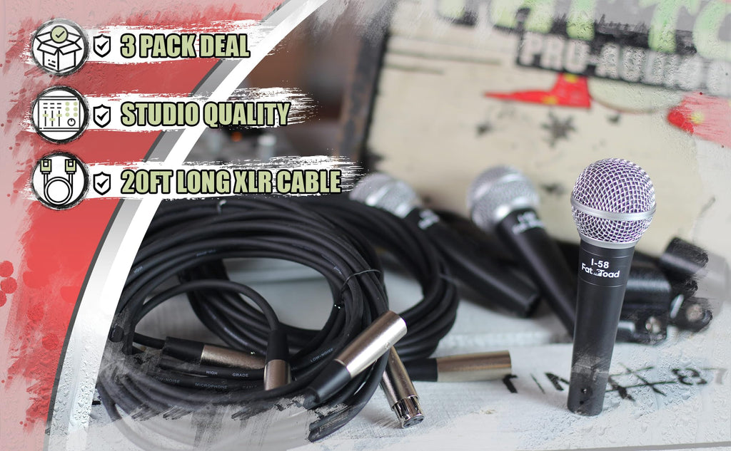 Cardioid Dynamic Handheld Microphones 3-Pack with Clips & XLR Cables I744858