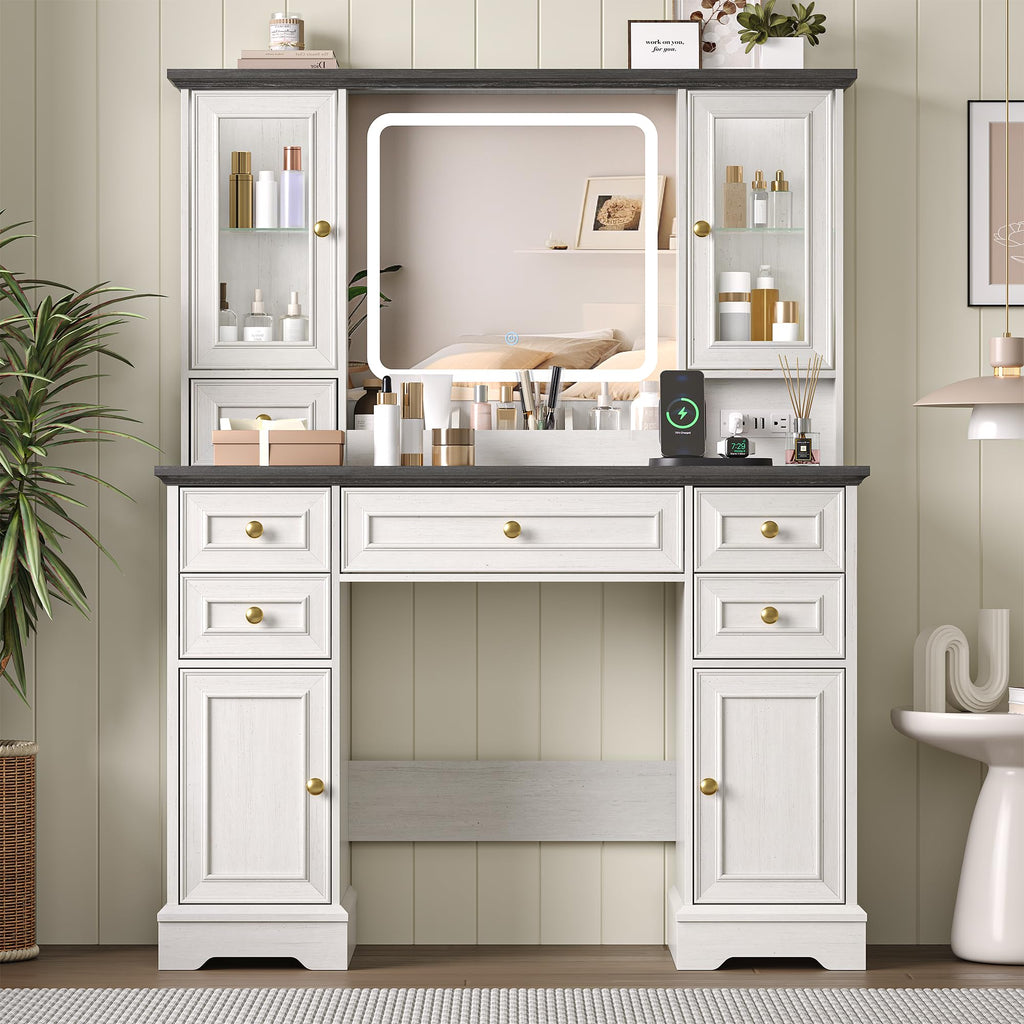 White Makeup Vanity Desk with Mirror and LED Lights R656