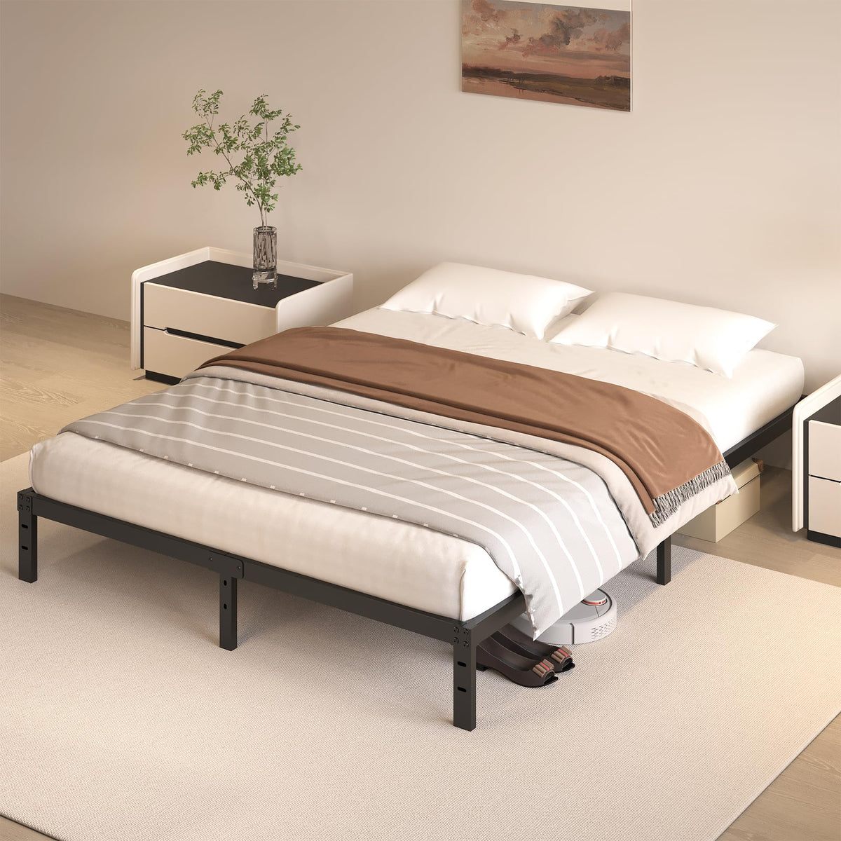 Queen Size Bed Frame No Box Spring Needed J6781