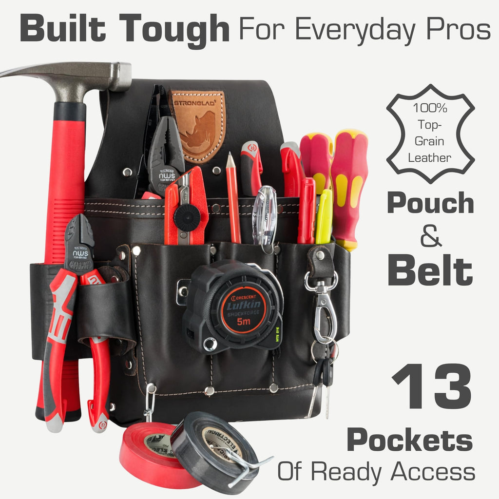 13-Pocket Top-Grain Leather Electricians Tool Belt J798