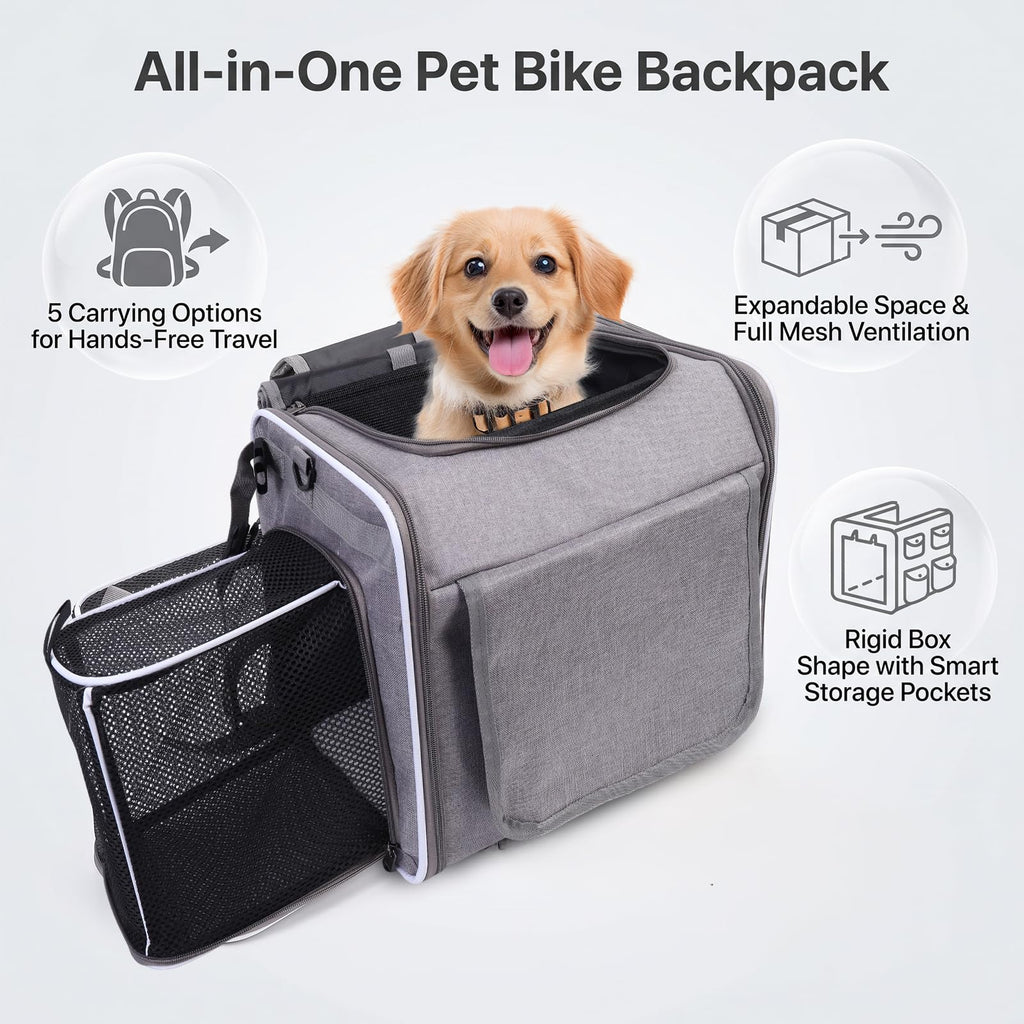 Foldable Expandable Pet Carrier Backpack for Bicycle Handlebar, Gray L131