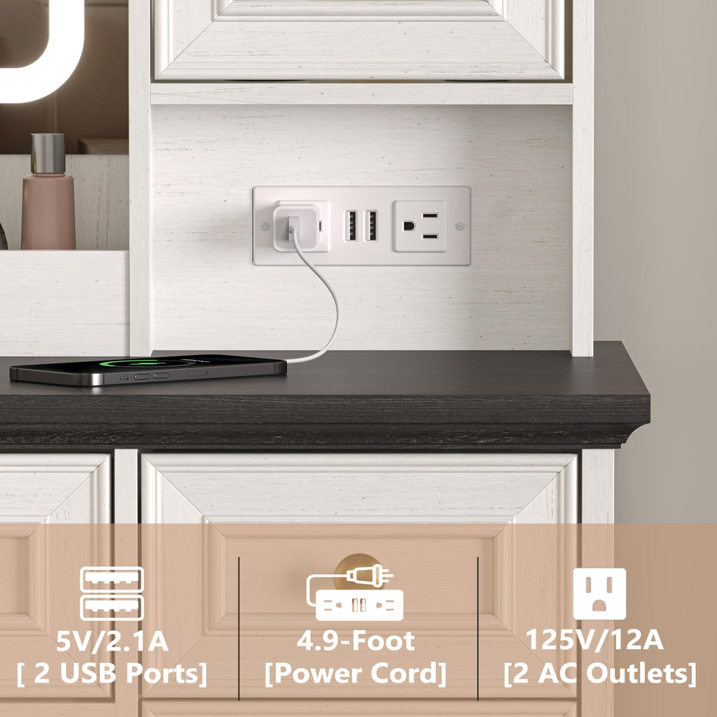 White Makeup Vanity Desk with Mirror and LED Lights R656