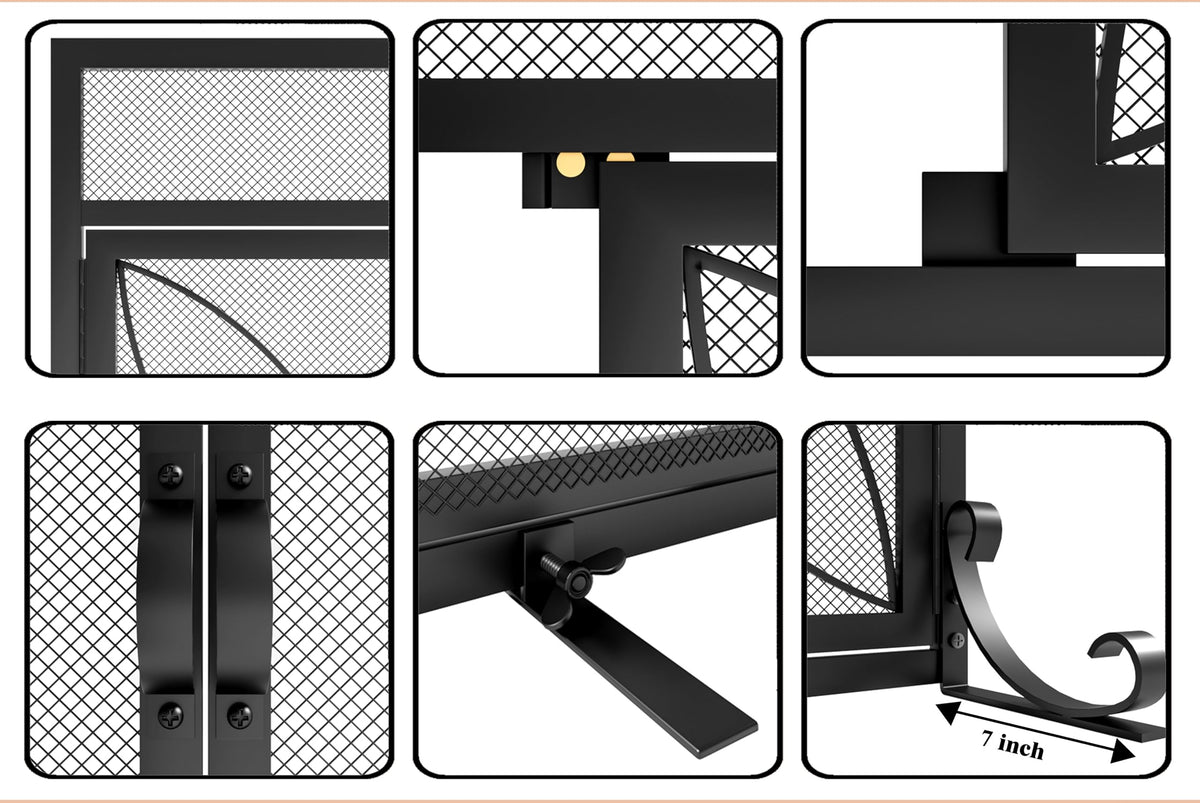 Magnetic Double Door Black Wrought Iron Fireplace Screen H9276