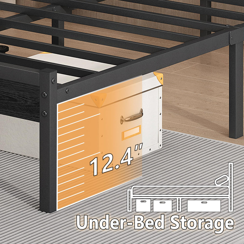 14 Inch Metal Platform Bed Frame with Headboard and USB Charging Station M167578