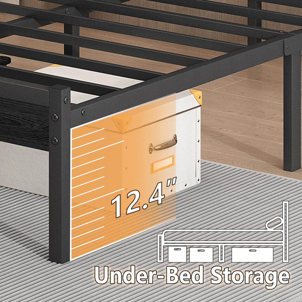 14 Inch Metal Platform Bed Frame with Headboard and USB Charging Station M167578