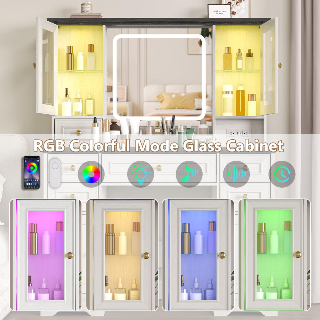 White Makeup Vanity Desk with Mirror and LED Lights R656