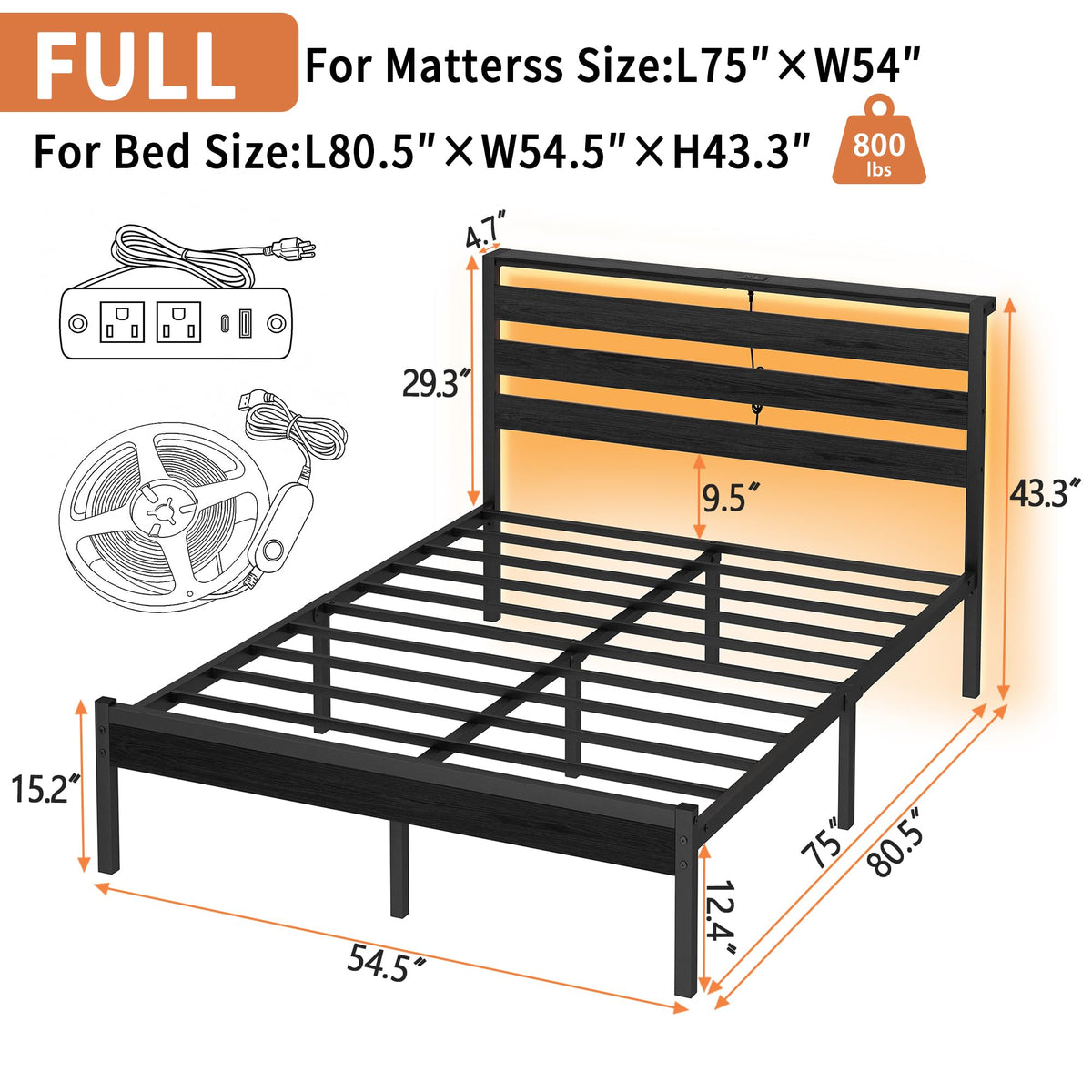 14 Inch Metal Platform Bed Frame with Headboard and USB Charging Station M167578