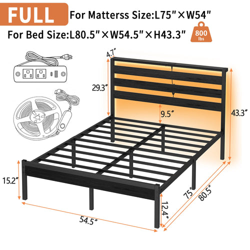 14 Inch Metal Platform Bed Frame with Headboard and USB Charging Station M167578