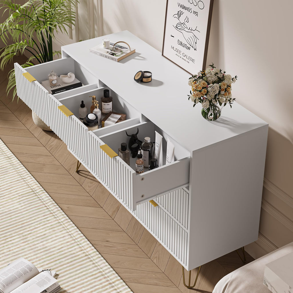 White 7 Drawer Fluted Dresser S409