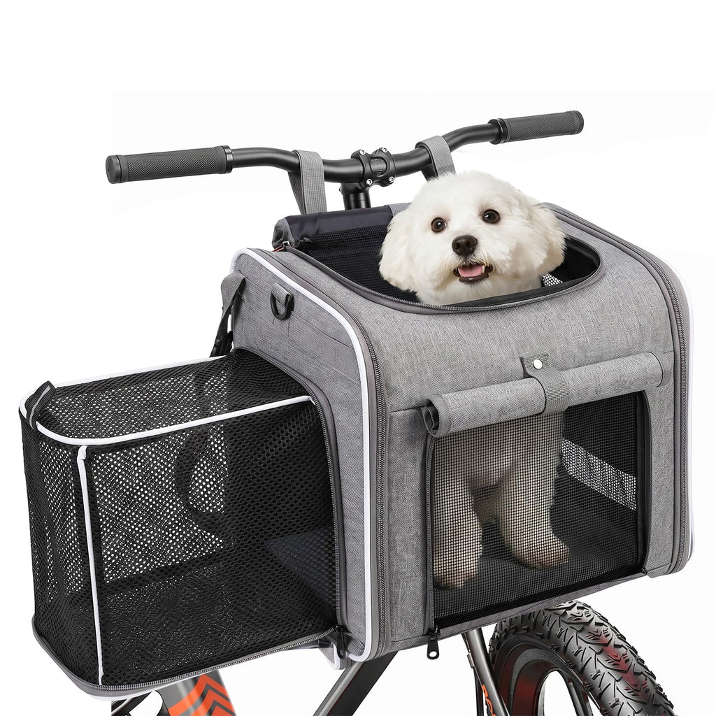 Foldable Expandable Pet Carrier Backpack for Bicycle Handlebar, Gray L131