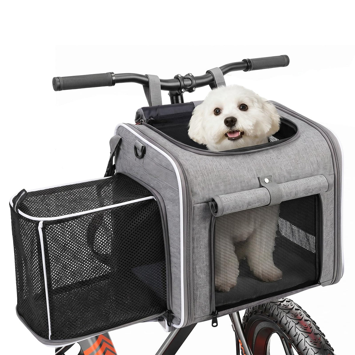 Foldable Expandable Pet Carrier Backpack for Bicycle Handlebar, Gray L131