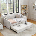 Beige Linen Twin Size Upholstered Daybed with Trundle and Headboard Z788