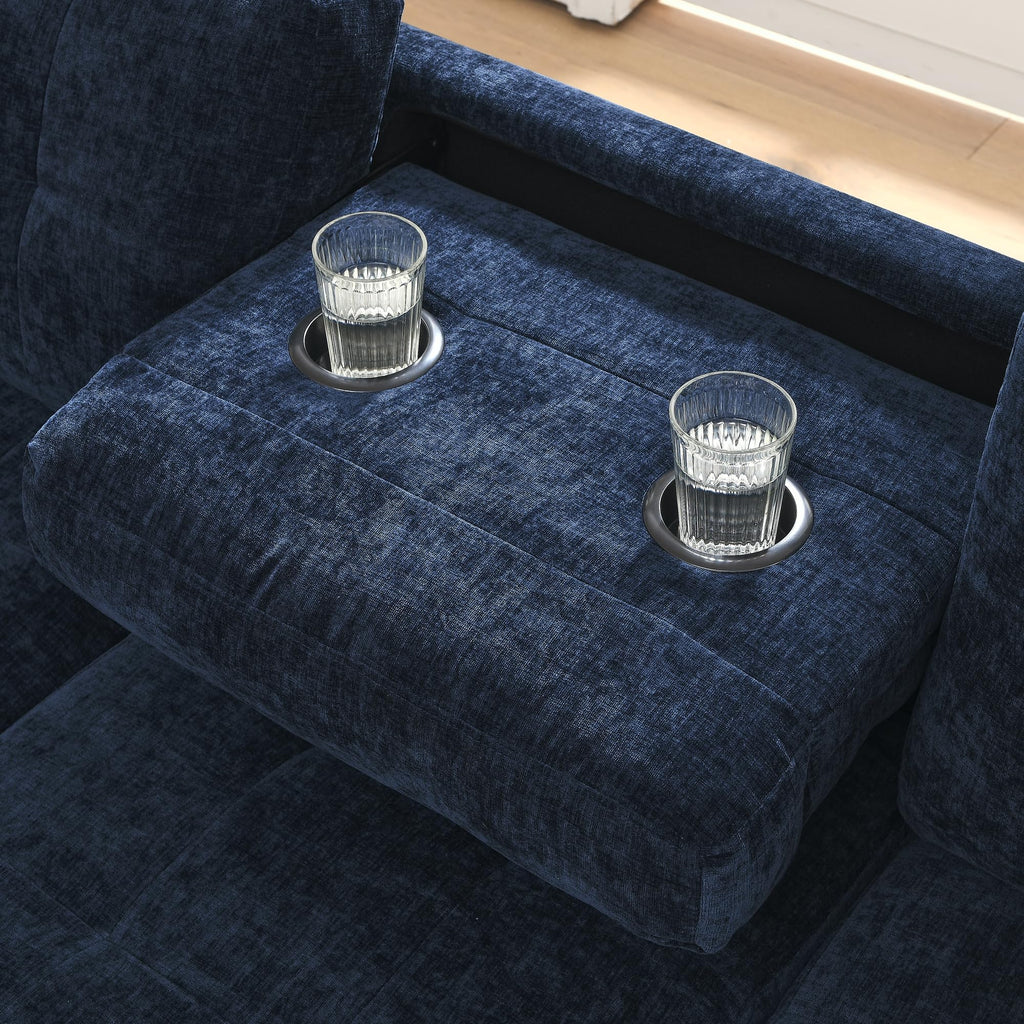 108'' Chenille Navy Blue L-Shaped Sectional Sofa with Storage Ottoman Z80271