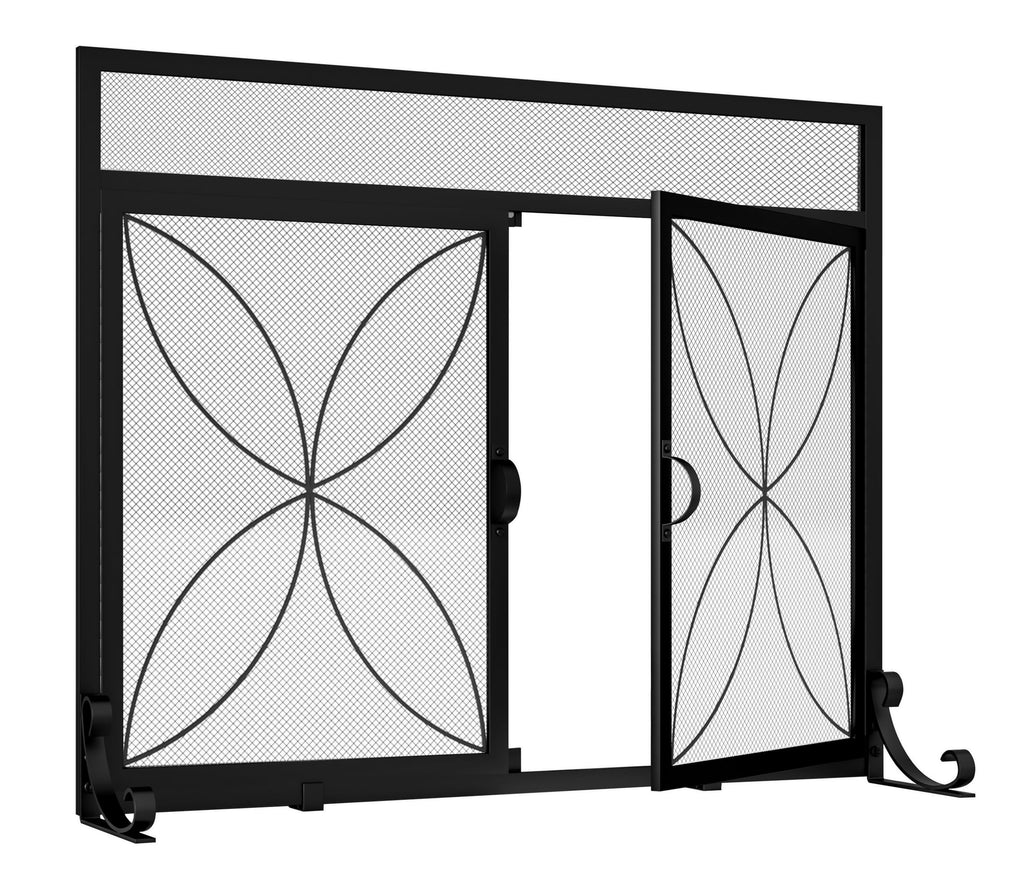 Magnetic Double Door Black Wrought Iron Fireplace Screen H9276