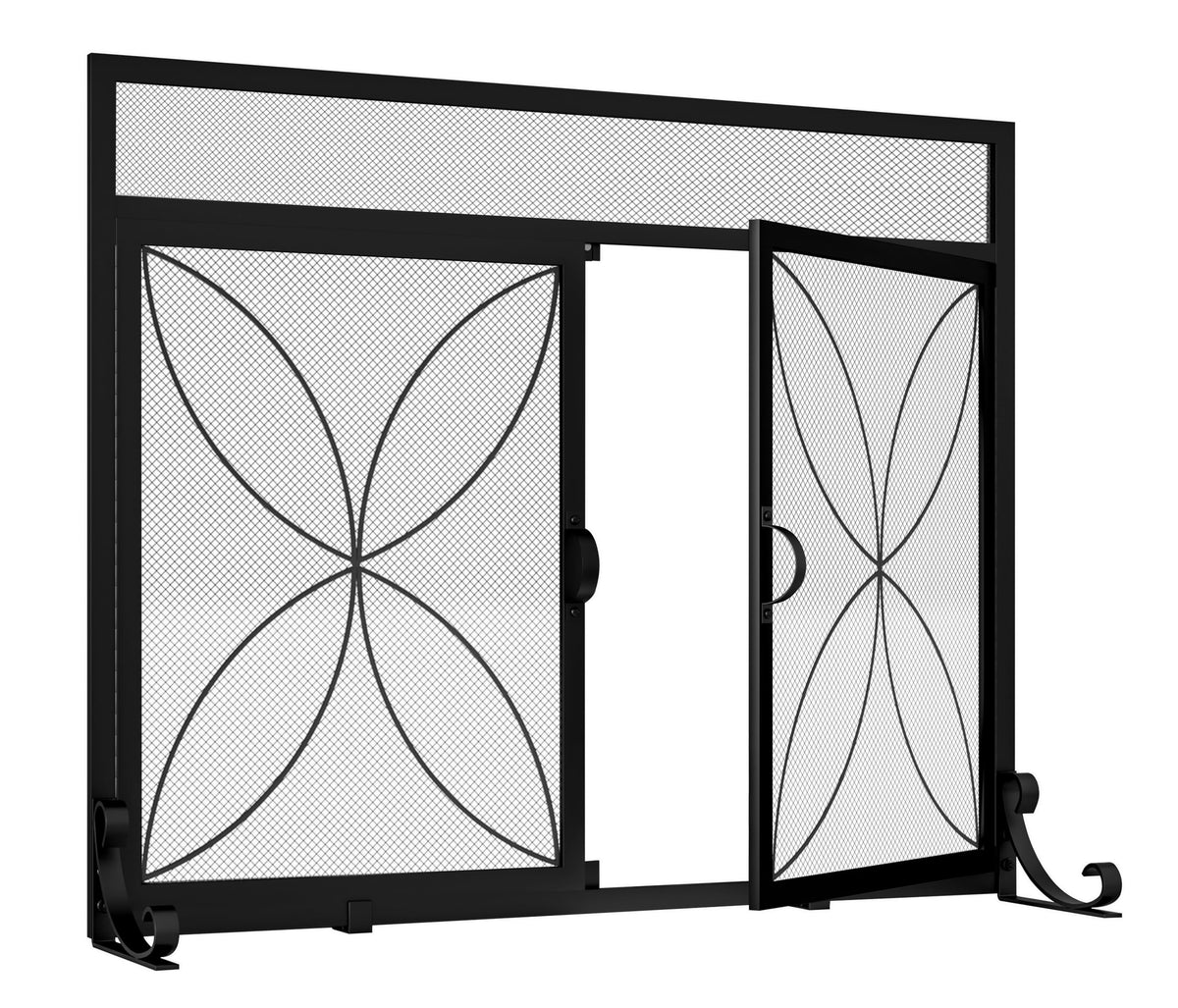 Magnetic Double Door Black Wrought Iron Fireplace Screen H9276