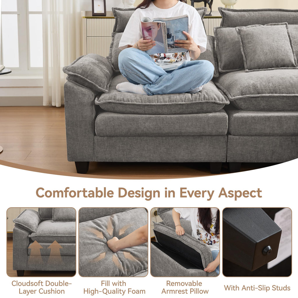 Oversized Chenille Sofa Chair with Ottoman A53466