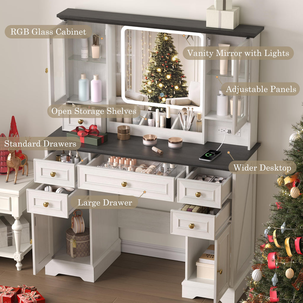 White Makeup Vanity Desk with Mirror and LED Lights R656