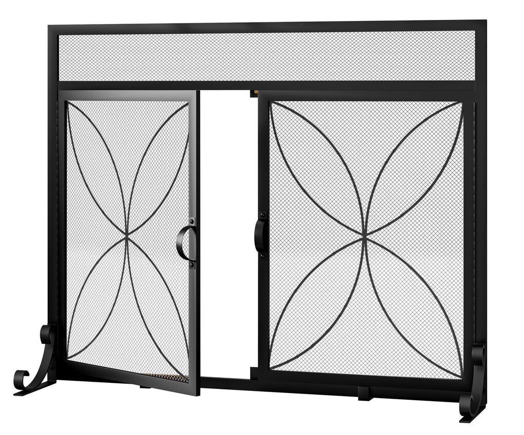 Magnetic Double Door Black Wrought Iron Fireplace Screen H9276