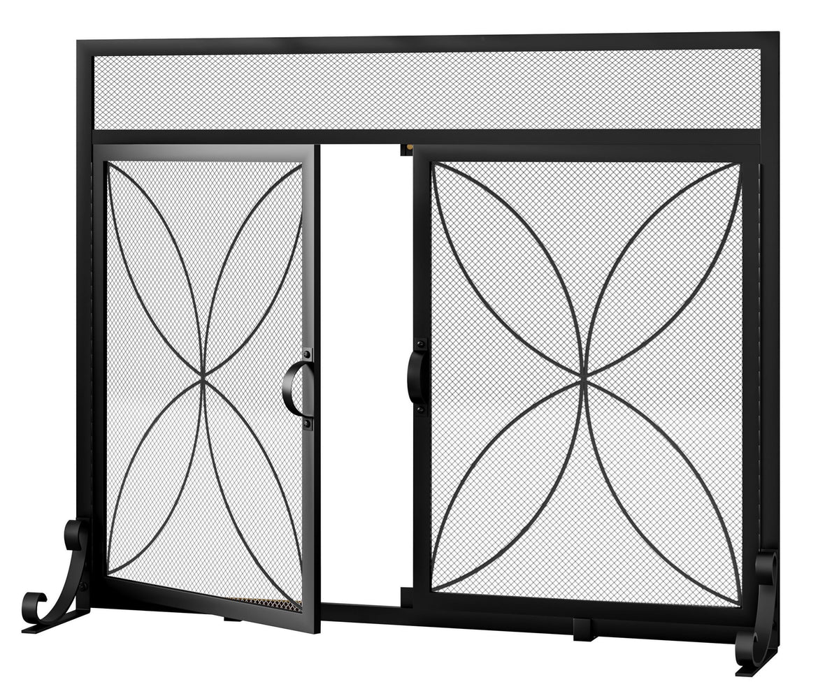 Magnetic Double Door Black Wrought Iron Fireplace Screen H9276